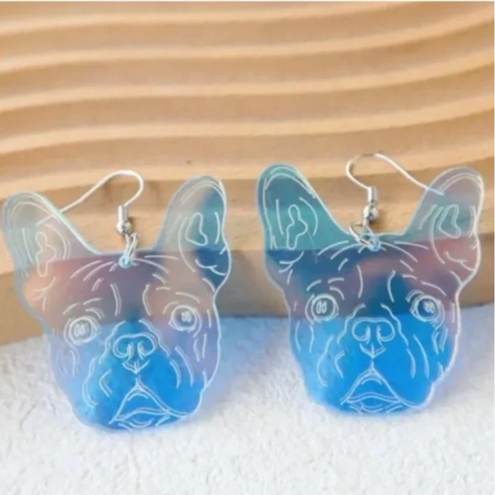 ✨ FREE French Bulldog Frenchie Dog Animal Puppy Holographic Shine Drop Earrings